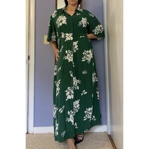 Spring summer Floral Green Dress Rayon Fairy Preppy Maxi Dress Plus size 3X